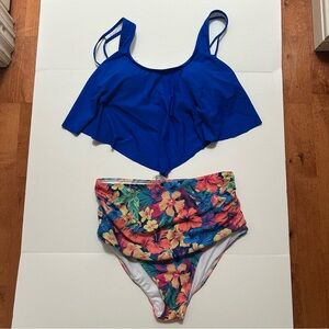 NWOT Royal Blue and Floral Swimsuit